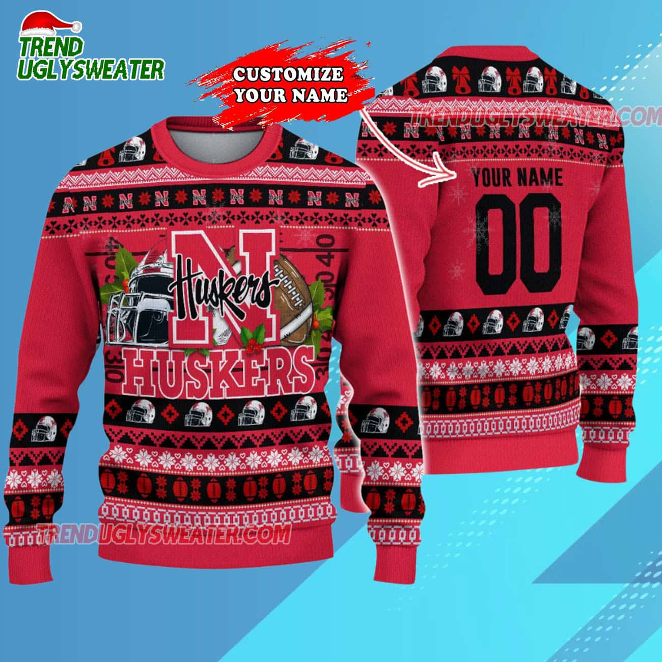 Custom Nebraska Cornhuskers Logo Team Football Christmas Ugly Sweater Custom Nebraska Cornhuskers Logo Team Football Christmas Ugly Sweater