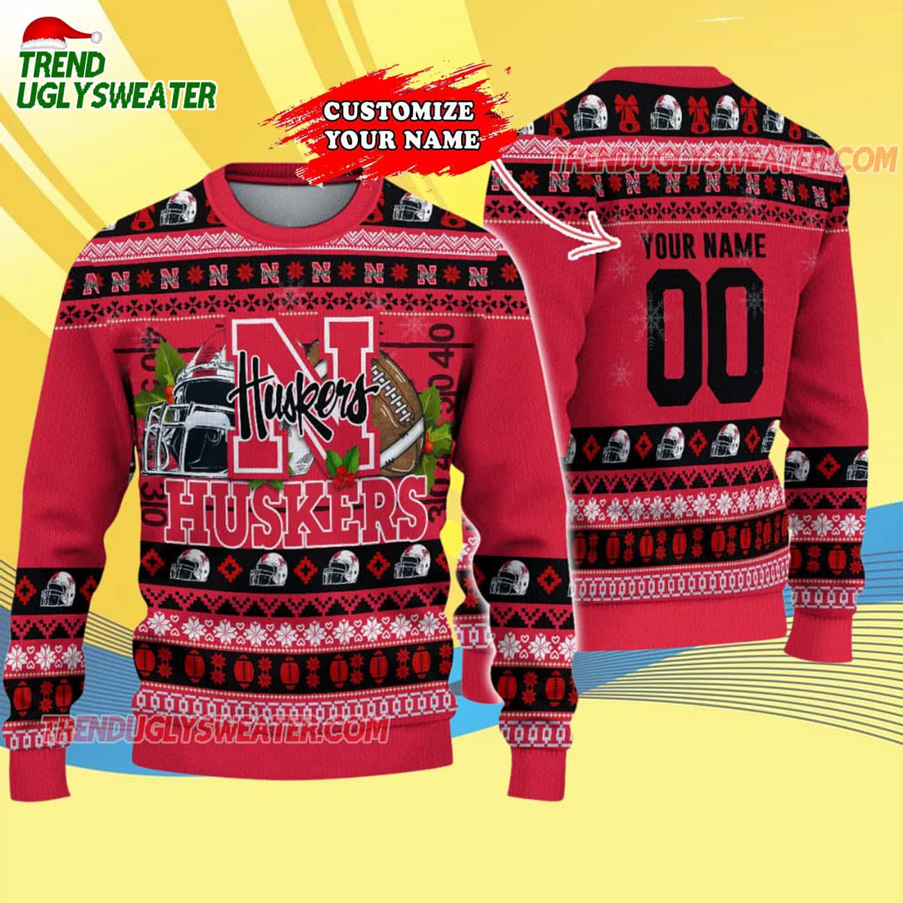 Custom Nebraska Cornhuskers Logo Team Football Christmas Ugly Sweater Custom Nebraska Cornhuskers Logo Team Football Christmas Ugly Sweater