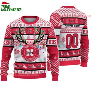 Custom Nebraska Cornhuskers Special Reindeer Light Ugly Christmas Sweater 1