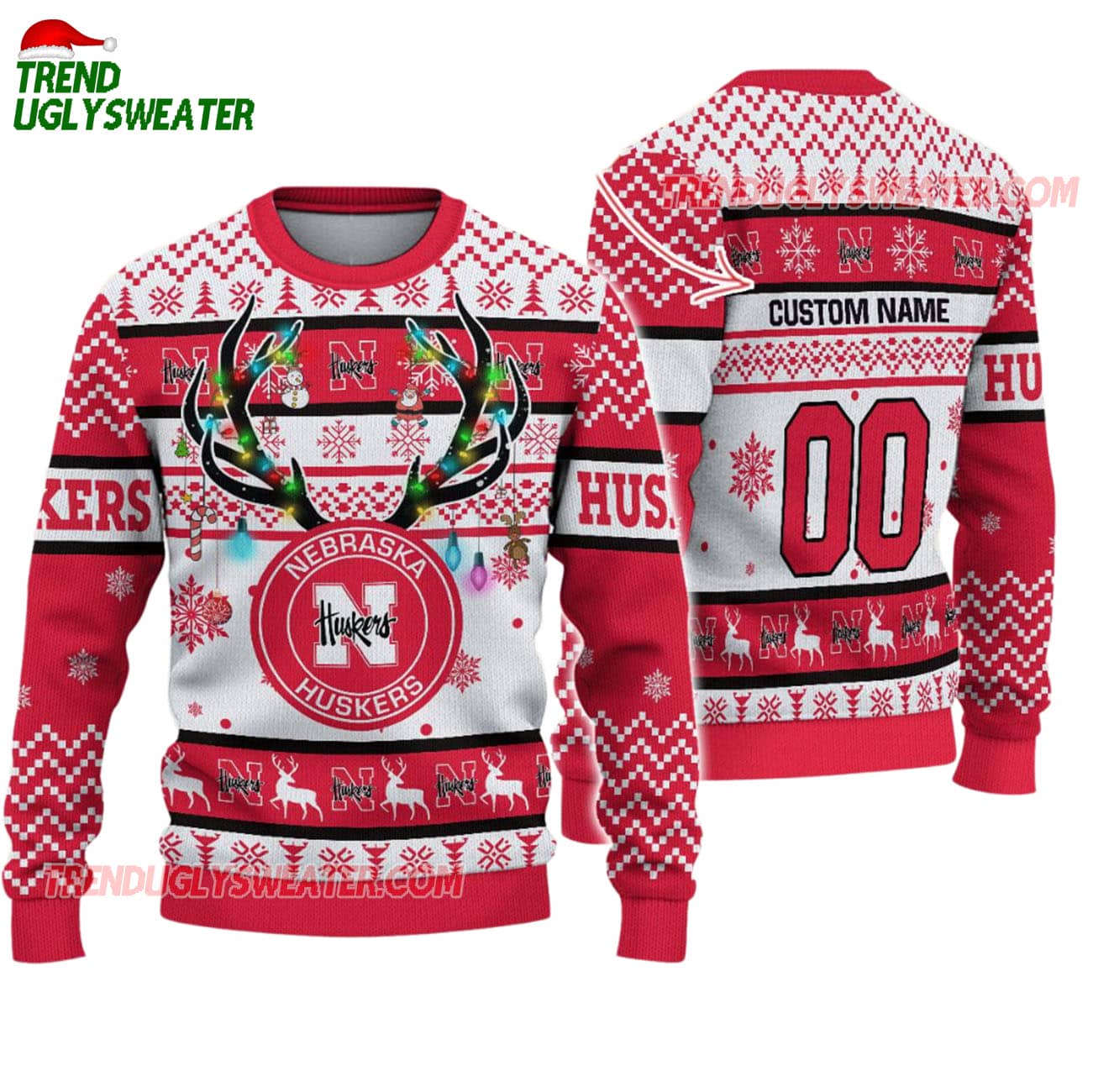Custom Nebraska Cornhuskers Special Reindeer Light Ugly Christmas Sweater Custom Nebraska Cornhuskers Special Reindeer Light Ugly Christmas Sweater