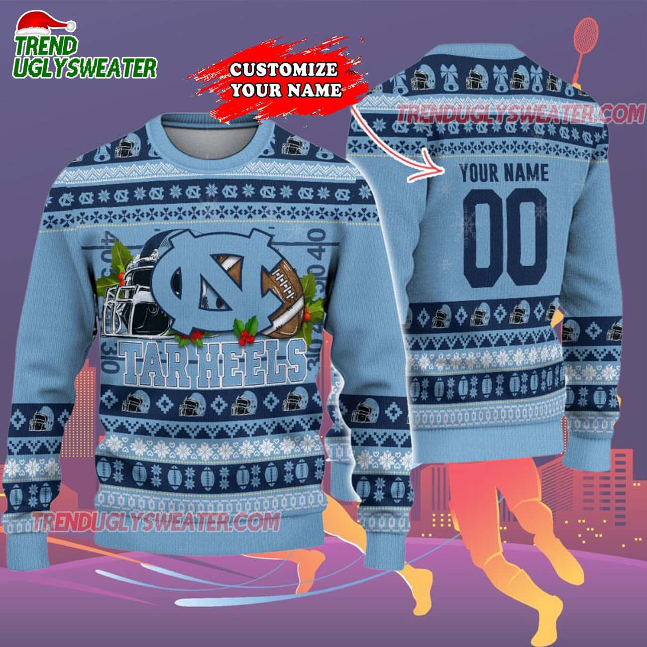 Custom North Carolina Tar Heels Logo Team Football Christmas Ugly Sweater Custom North Carolina Tar Heels Logo Team Football Christmas Ugly Sweater