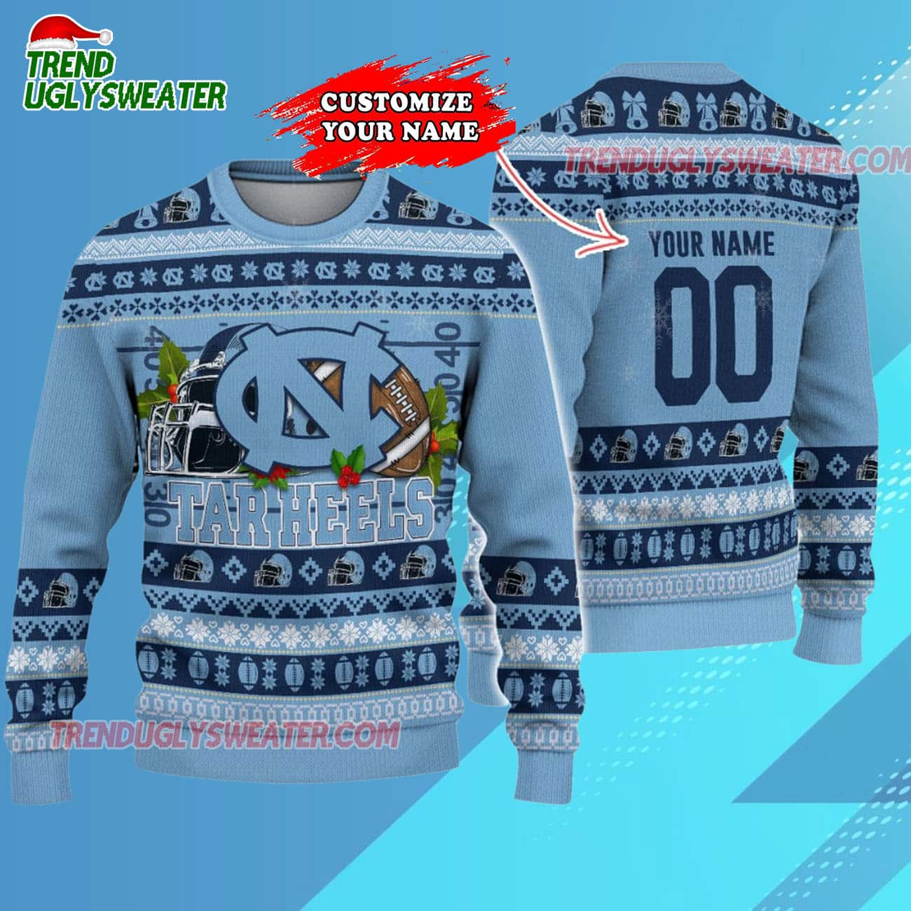 Custom North Carolina Tar Heels Logo Team Football Christmas Ugly Sweater Custom North Carolina Tar Heels Logo Team Football Christmas Ugly Sweater