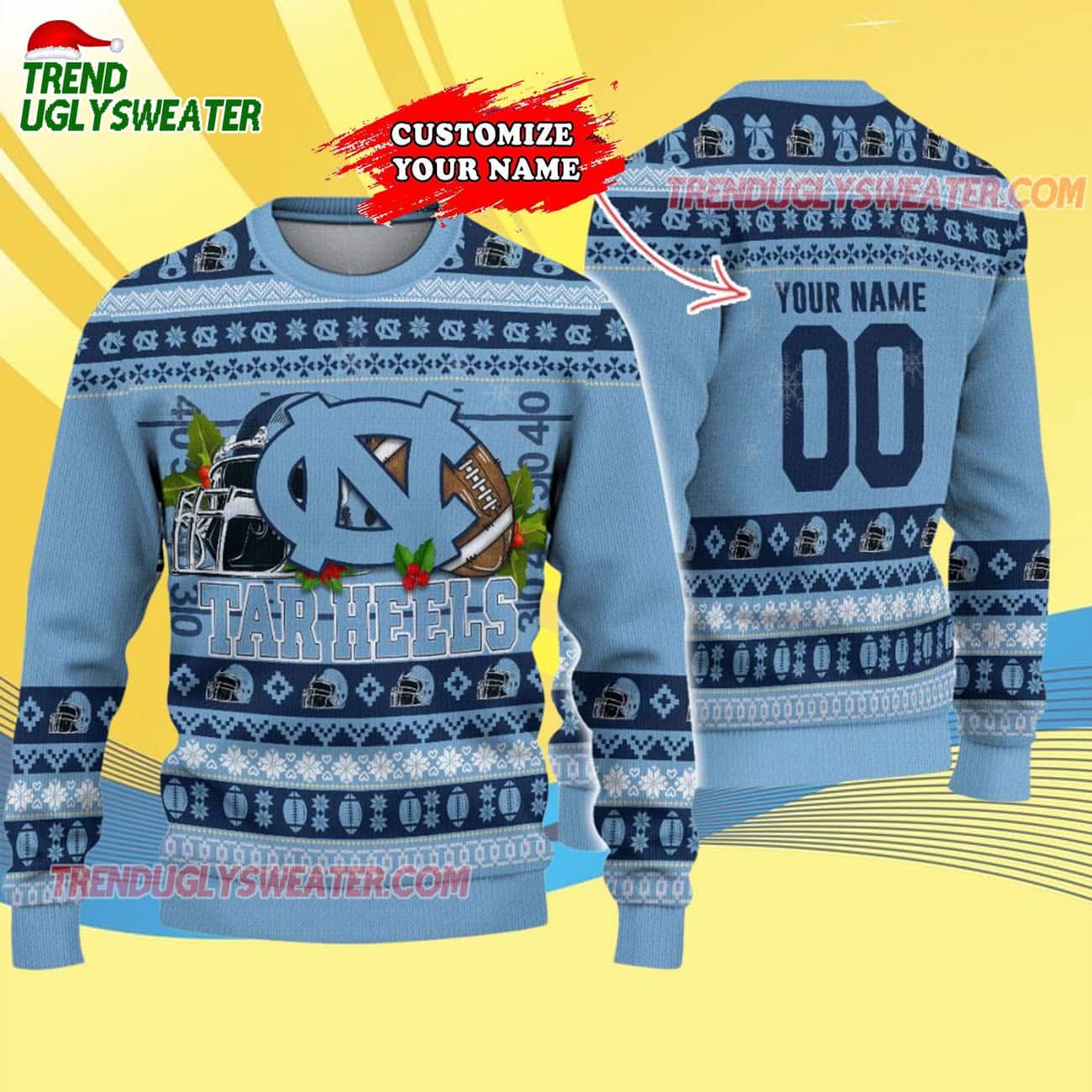 Custom North Carolina Tar Heels Logo Team Football Christmas Ugly Sweater Custom North Carolina Tar Heels Logo Team Football Christmas Ugly Sweater