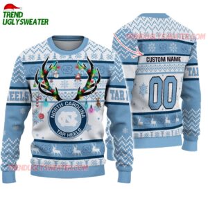 Custom North Carolina Tar Heels Special Reindeer Light Ugly Christmas Sweater 1