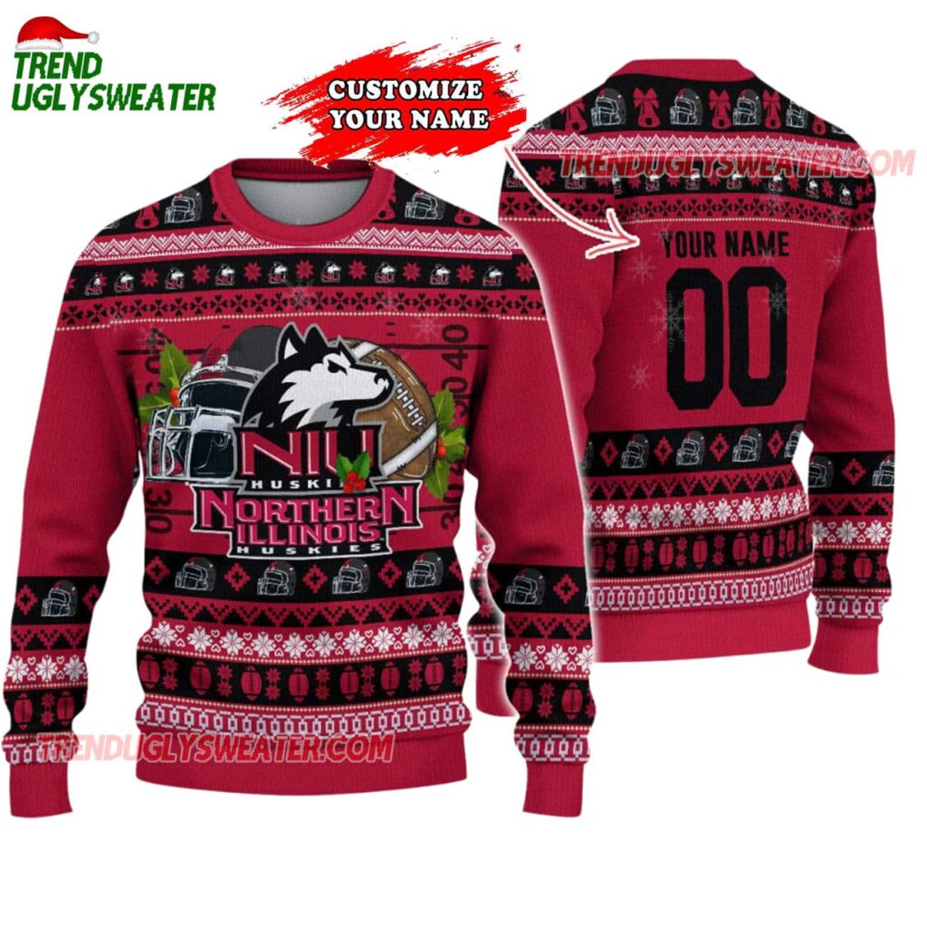 Custom Northern Illinois Huskies Logo Team Football Christmas Ugly Sweater 1