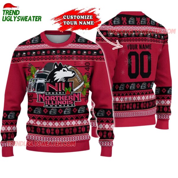 Custom Northern Illinois Huskies Logo Team Football Christmas Ugly Sweater 1