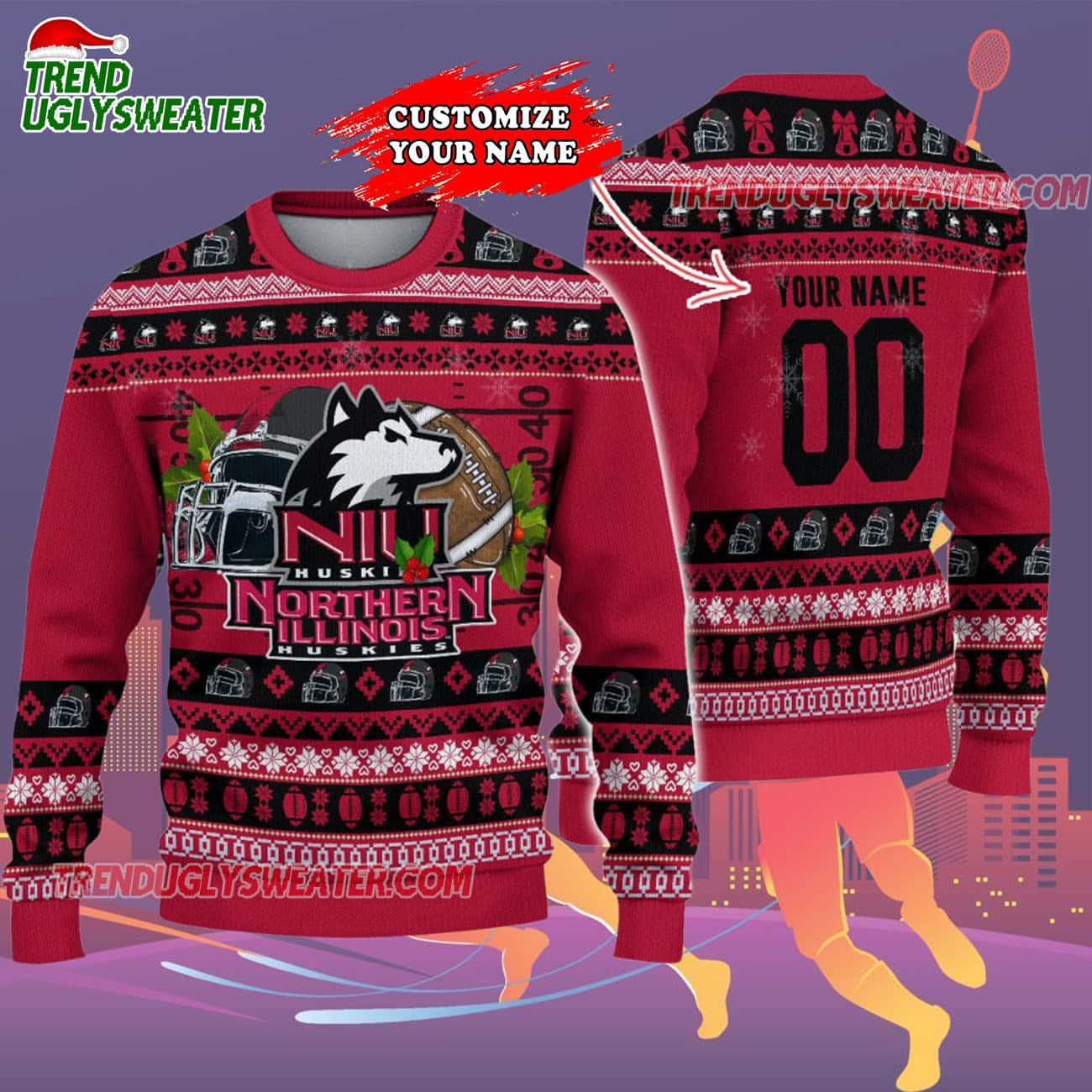 Custom Northern Illinois Huskies Logo Team Football Christmas Ugly Sweater Custom Northern Illinois Huskies Logo Team Football Christmas Ugly Sweater