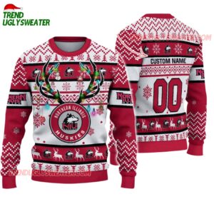 Custom Northern Illinois Huskies Special Reindeer Light Ugly Christmas Sweater 1