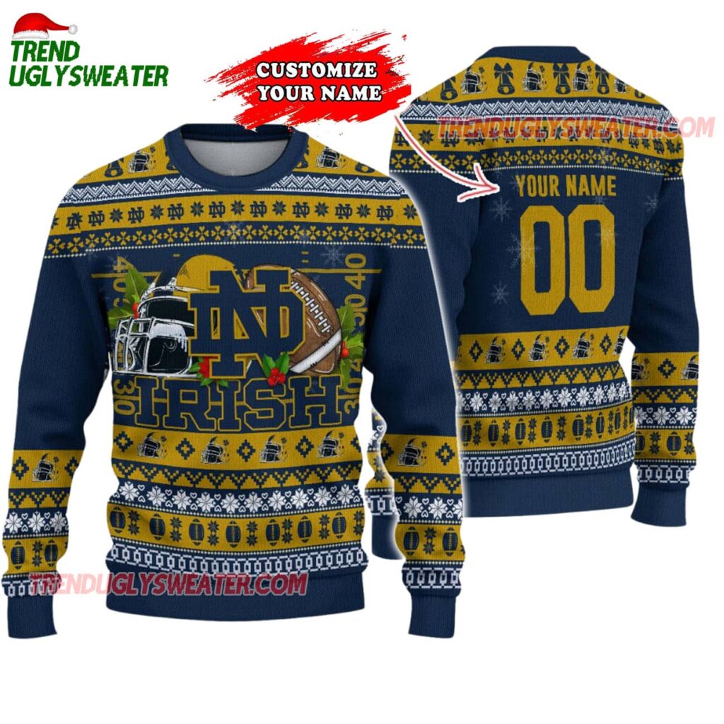Custom Notre Dame Fighting Irish Logo Team Football Christmas Ugly Sweater 1