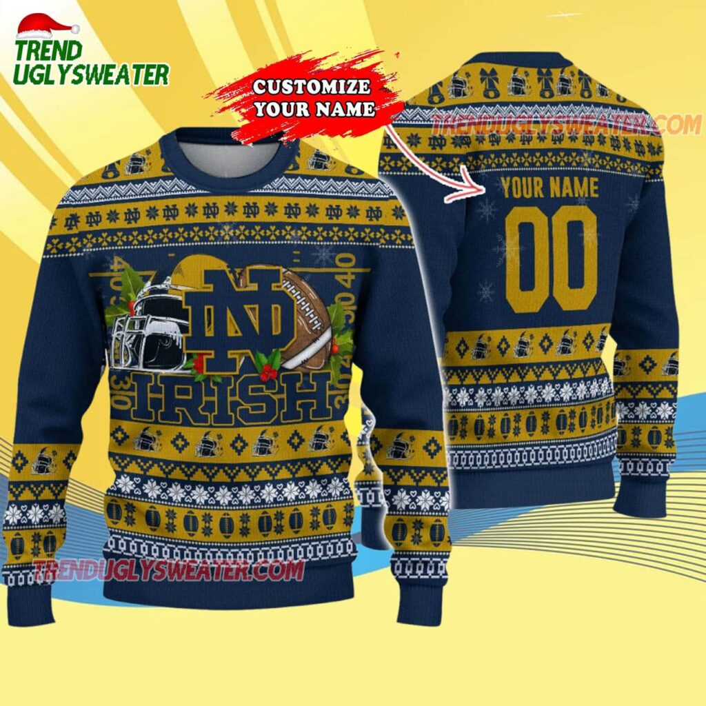 Custom Notre Dame Fighting Irish Logo Team Football Christmas Ugly Sweater 4