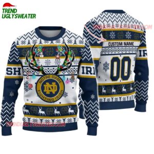 Custom Notre Dame Fighting Irish Special Reindeer Light Ugly Christmas Sweater 1