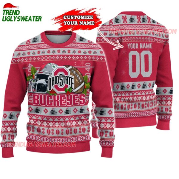 Custom Ohio State Buckeyes Logo Team Football Christmas Ugly Sweater 1