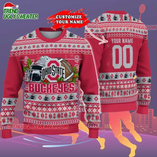 Custom Ohio State Buckeyes Logo Team Football Christmas Ugly Sweater 2