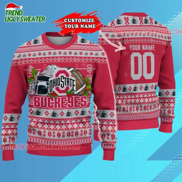 Custom Ohio State Buckeyes Logo Team Football Christmas Ugly Sweater 3