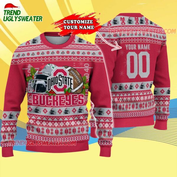 Custom Ohio State Buckeyes Logo Team Football Christmas Ugly Sweater 4