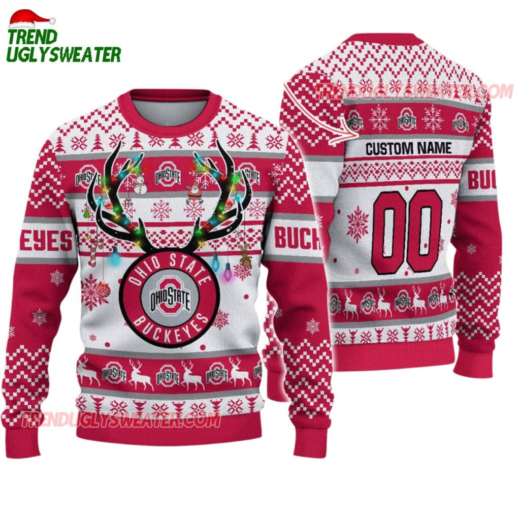 Custom Ohio State Buckeyes Special Reindeer Light Ugly Christmas Sweater 1