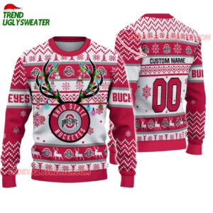 Custom Ohio State Buckeyes Special Reindeer Light Ugly Christmas Sweater 1