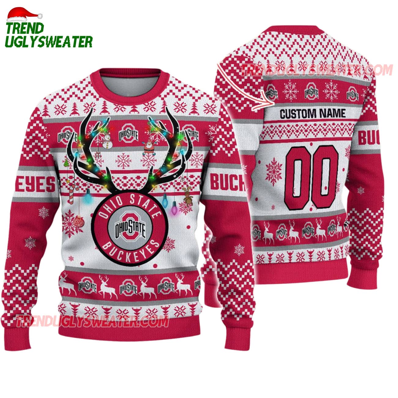 Custom Ohio State Buckeyes Special Reindeer Light Ugly Christmas Sweater Custom Ohio State Buckeyes Special Reindeer Light Ugly Christmas Sweater