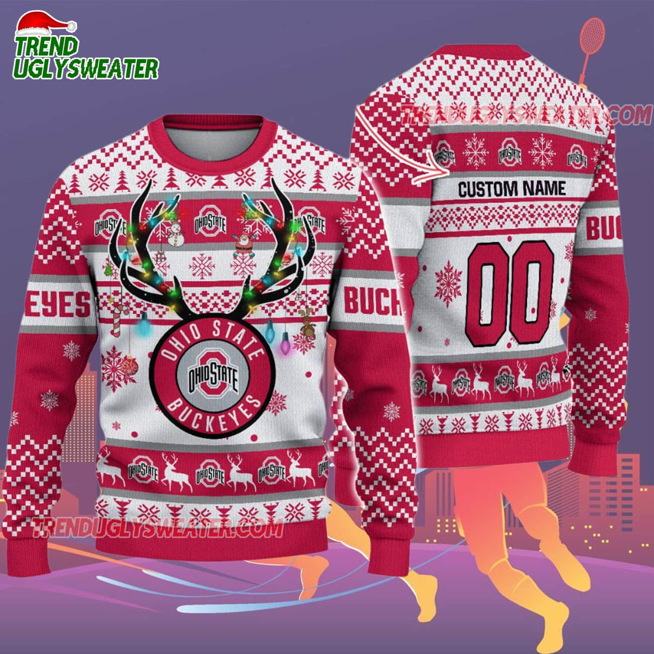 Custom Ohio State Buckeyes Special Reindeer Light Ugly Christmas Sweater Custom Ohio State Buckeyes Special Reindeer Light Ugly Christmas Sweater