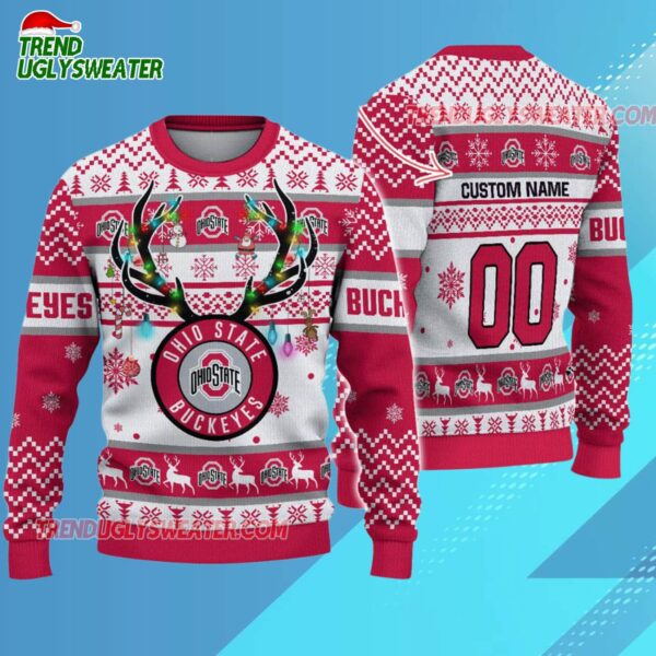 Custom Ohio State Buckeyes Special Reindeer Light Ugly Christmas Sweater 3