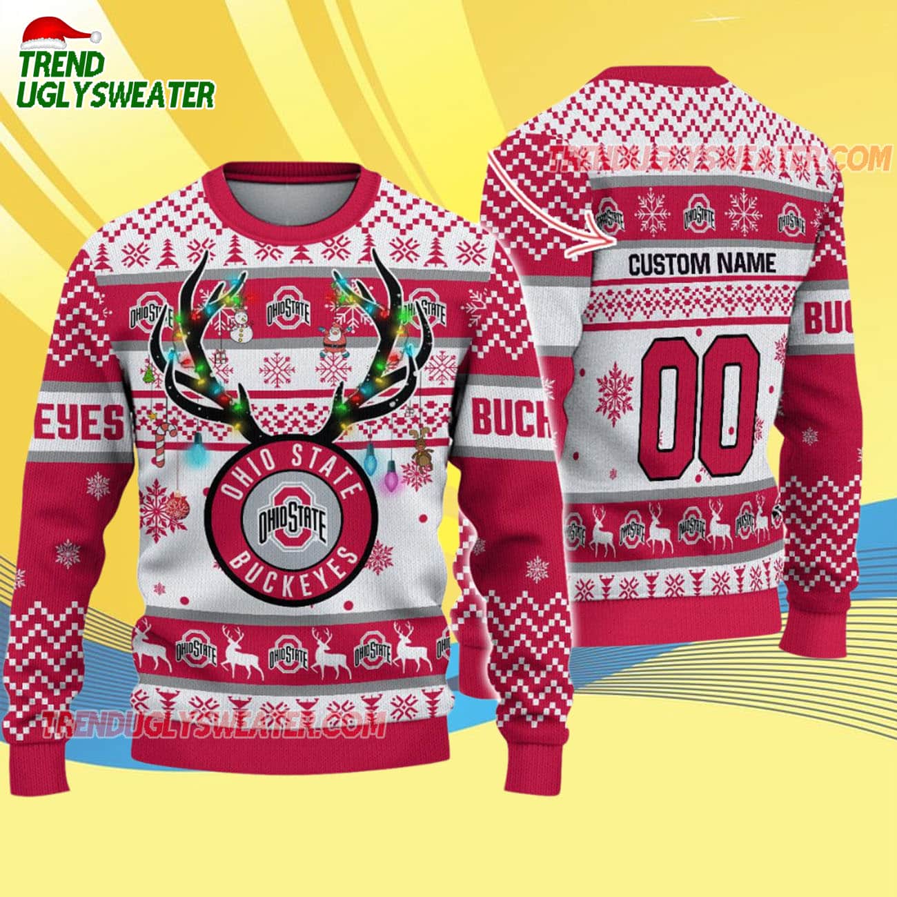 Custom Ohio State Buckeyes Special Reindeer Light Ugly Christmas Sweater Custom Ohio State Buckeyes Special Reindeer Light Ugly Christmas Sweater