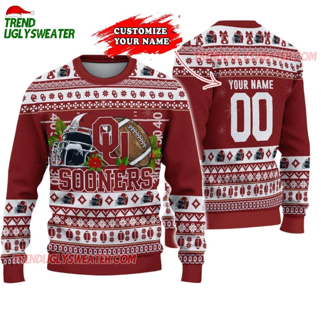 Custom Oklahoma Sooners Logo Team Football Christmas Ugly Sweater 1