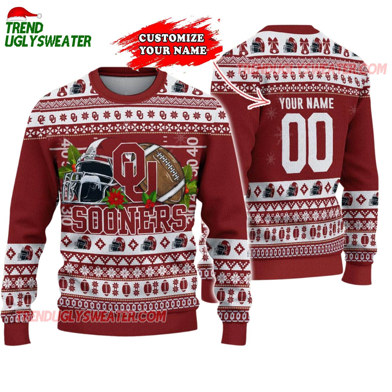 Custom Oklahoma Sooners Logo Team Football Christmas Ugly Sweater Custom Oklahoma Sooners Logo Team Football Christmas Ugly Sweater