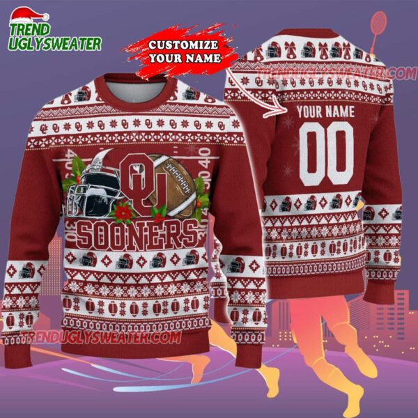 Custom Oklahoma Sooners Logo Team Football Christmas Ugly Sweater 2
