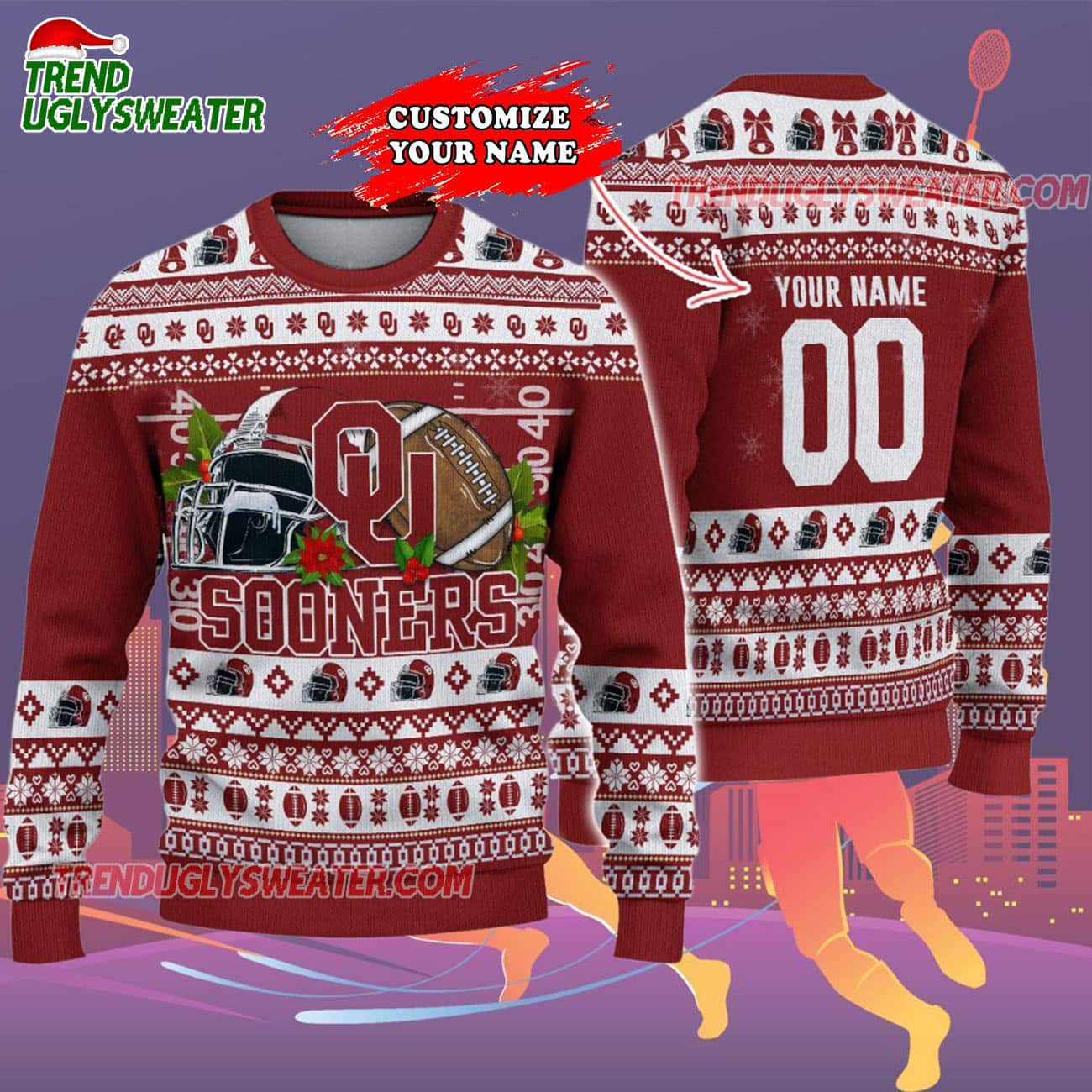 Custom Oklahoma Sooners Logo Team Football Christmas Ugly Sweater Custom Oklahoma Sooners Logo Team Football Christmas Ugly Sweater