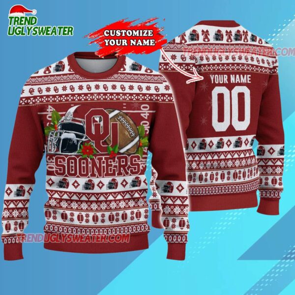Custom Oklahoma Sooners Logo Team Football Christmas Ugly Sweater 3