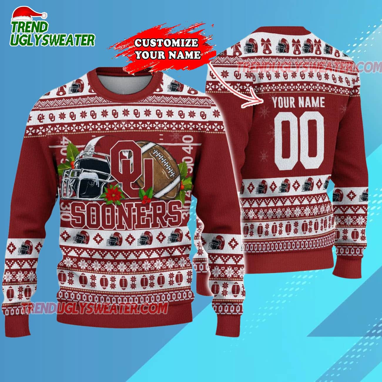 Custom Oklahoma Sooners Logo Team Football Christmas Ugly Sweater Custom Oklahoma Sooners Logo Team Football Christmas Ugly Sweater