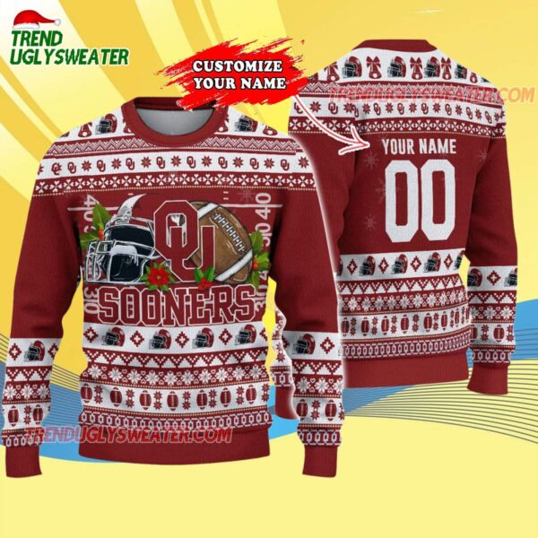 Custom Oklahoma Sooners Logo Team Football Christmas Ugly Sweater 4