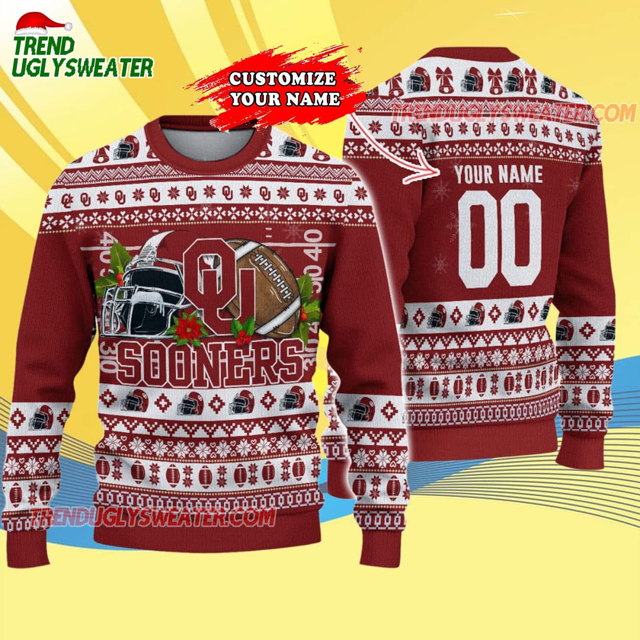 Custom Oklahoma Sooners Logo Team Football Christmas Ugly Sweater Custom Oklahoma Sooners Logo Team Football Christmas Ugly Sweater