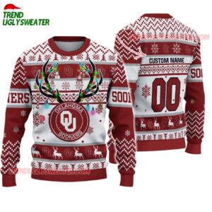 Custom Oklahoma Sooners Special Reindeer Light Ugly Christmas Sweater 1