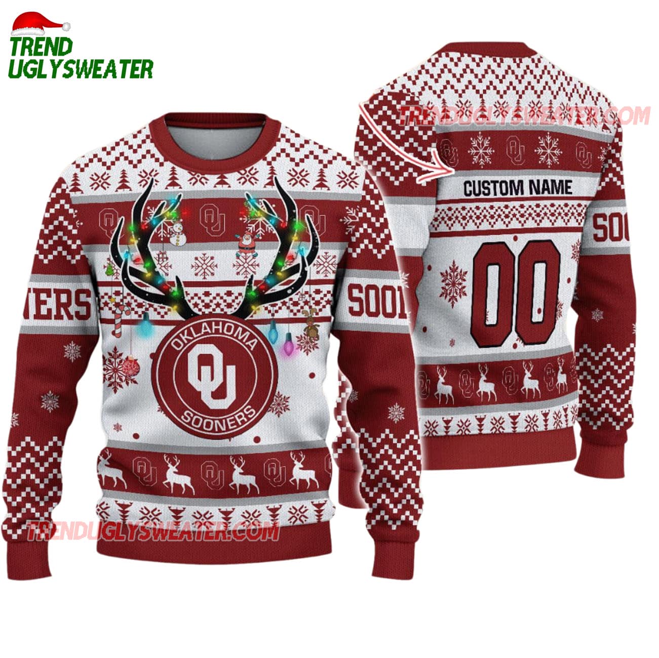 Custom Oklahoma Sooners Special Reindeer Light Ugly Christmas Sweater Custom Oklahoma Sooners Special Reindeer Light Ugly Christmas Sweater