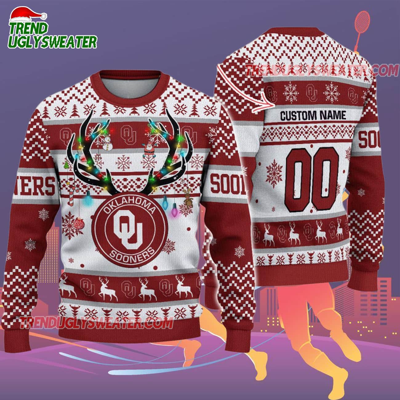 Custom Oklahoma Sooners Special Reindeer Light Ugly Christmas Sweater Custom Oklahoma Sooners Special Reindeer Light Ugly Christmas Sweater