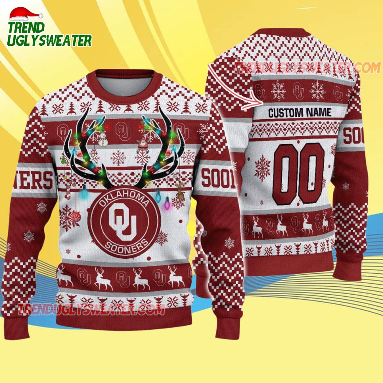 Custom Oklahoma Sooners Special Reindeer Light Ugly Christmas Sweater Custom Oklahoma Sooners Special Reindeer Light Ugly Christmas Sweater