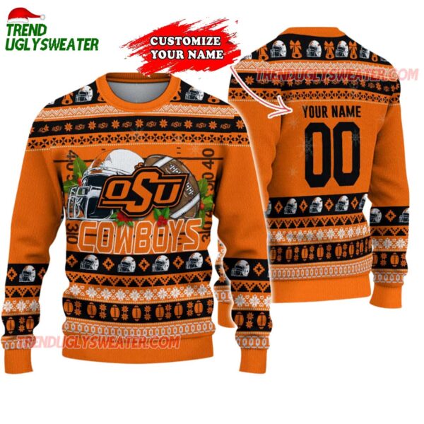 Custom Oklahoma State Cowboys Logo Team Football Christmas Ugly Sweater 1