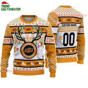 Custom Oklahoma State Cowboys Special Reindeer Light Ugly Christmas Sweater 1