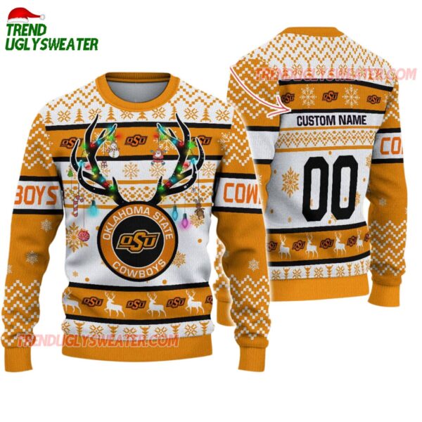 Custom Oklahoma State Cowboys Special Reindeer Light Ugly Christmas Sweater 1