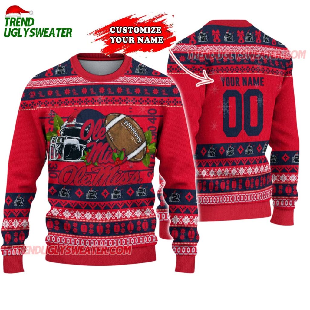 Custom Ole Miss Rebels Logo Team Football Christmas Ugly Sweater 1