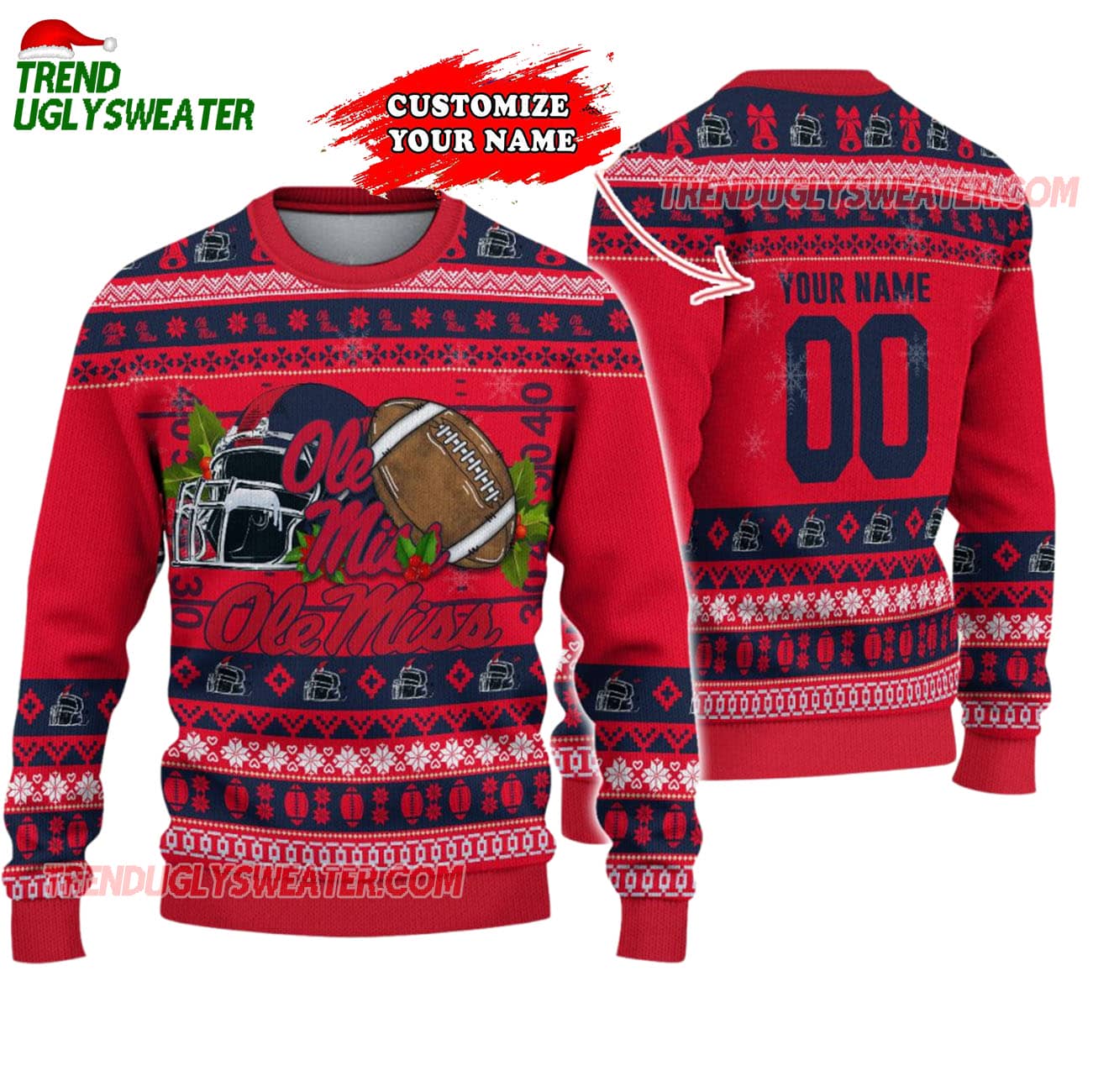 Custom Ole Miss Rebels Logo Team Football Christmas Ugly Sweater Custom Ole Miss Rebels Logo Team Football Christmas Ugly Sweater