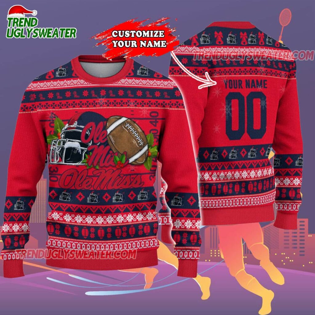 Custom Ole Miss Rebels Logo Team Football Christmas Ugly Sweater 2