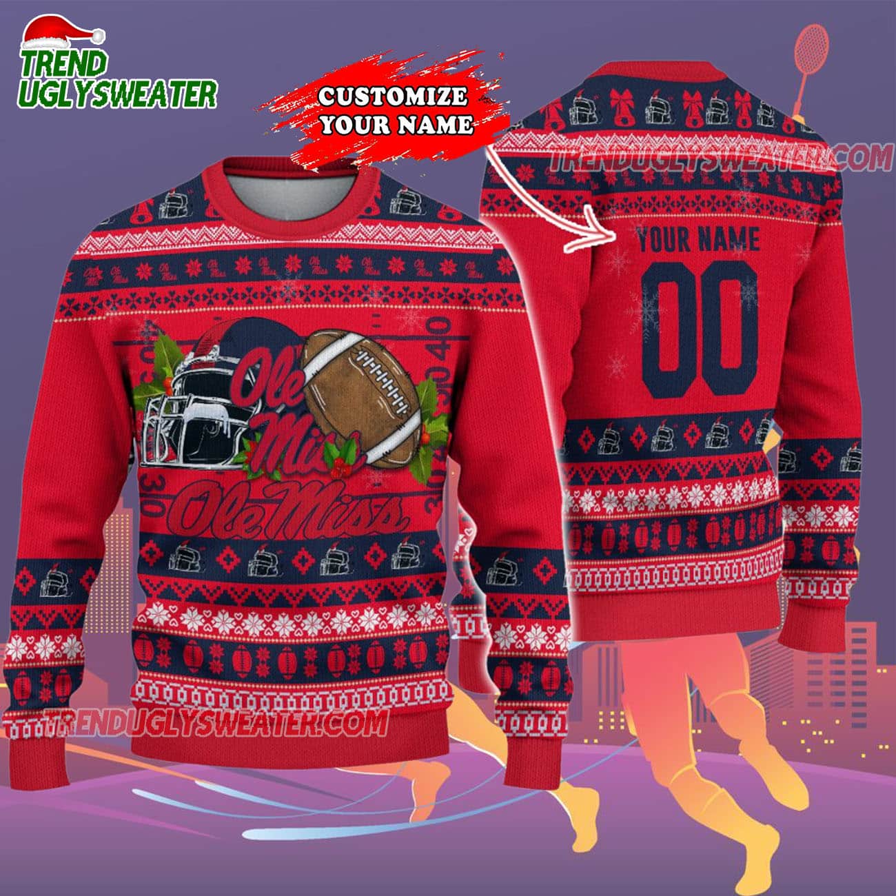 Custom Ole Miss Rebels Logo Team Football Christmas Ugly Sweater Custom Ole Miss Rebels Logo Team Football Christmas Ugly Sweater