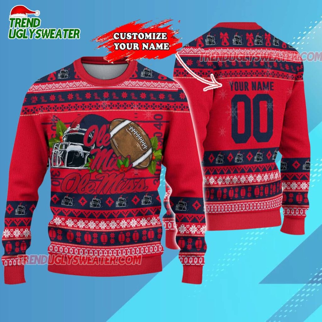 Custom Ole Miss Rebels Logo Team Football Christmas Ugly Sweater 3