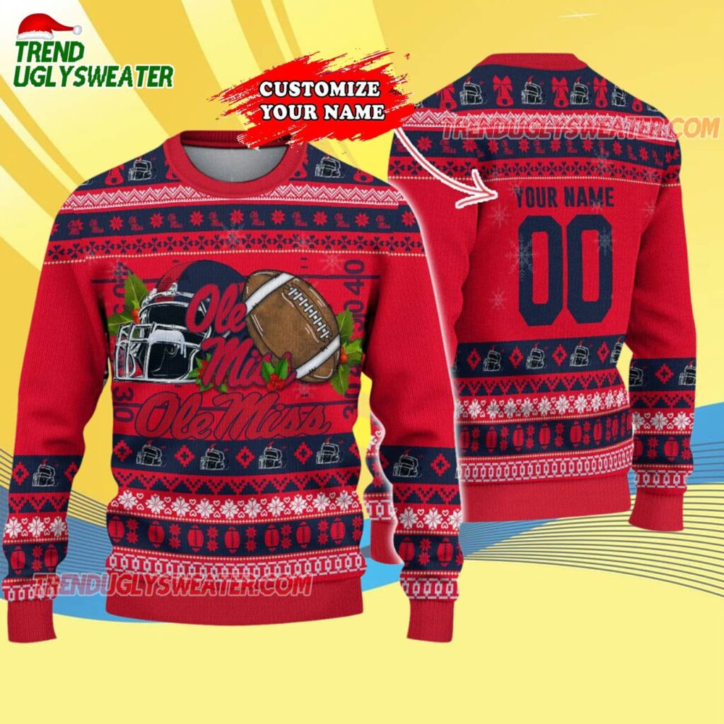 Custom Ole Miss Rebels Logo Team Football Christmas Ugly Sweater 4