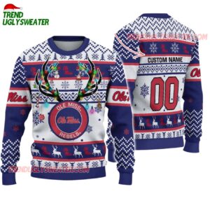 Custom Ole Miss Rebels Special Reindeer Light Ugly Christmas Sweater 1