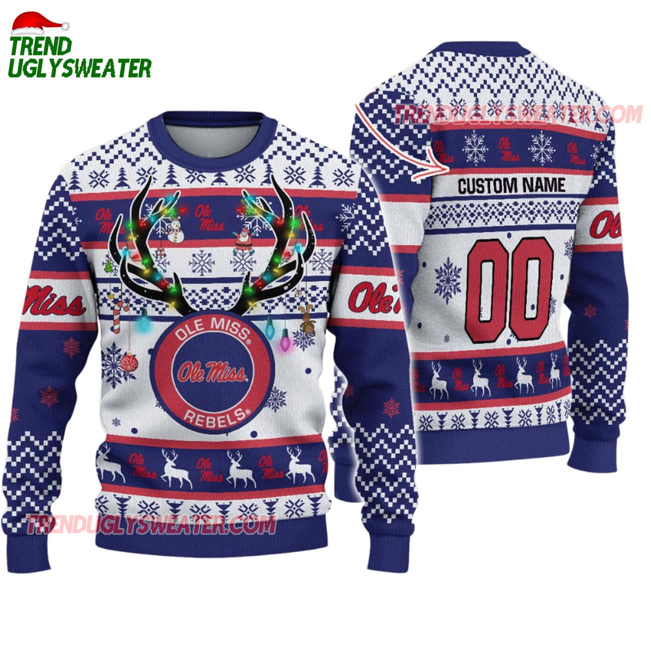Custom Ole Miss Rebels Special Reindeer Light Ugly Christmas Sweater Custom Ole Miss Rebels Special Reindeer Light Ugly Christmas Sweater