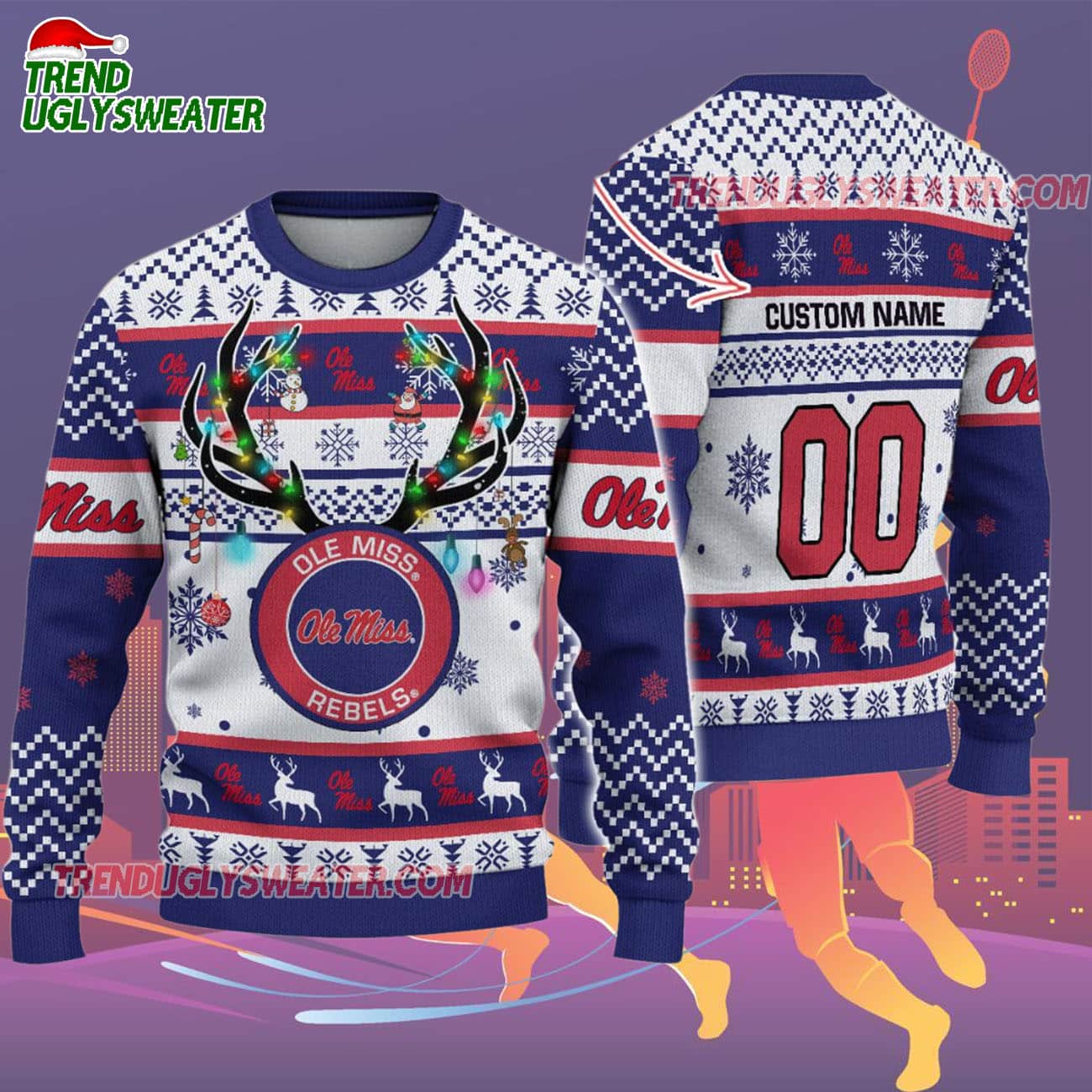 Custom Ole Miss Rebels Special Reindeer Light Ugly Christmas Sweater Custom Ole Miss Rebels Special Reindeer Light Ugly Christmas Sweater