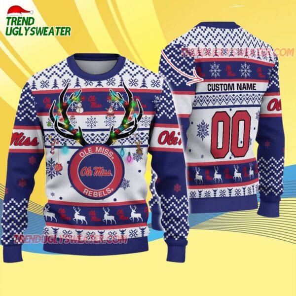 Custom Ole Miss Rebels Special Reindeer Light Ugly Christmas Sweater 4